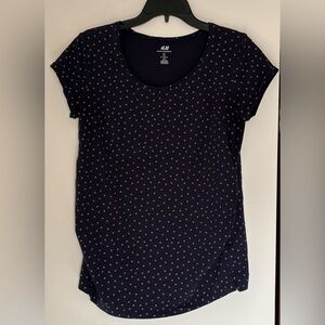 H&M MAMA Maternity Short-Sleeve T-Shirt Navy Floral Dots Scoop Neck Belly Room